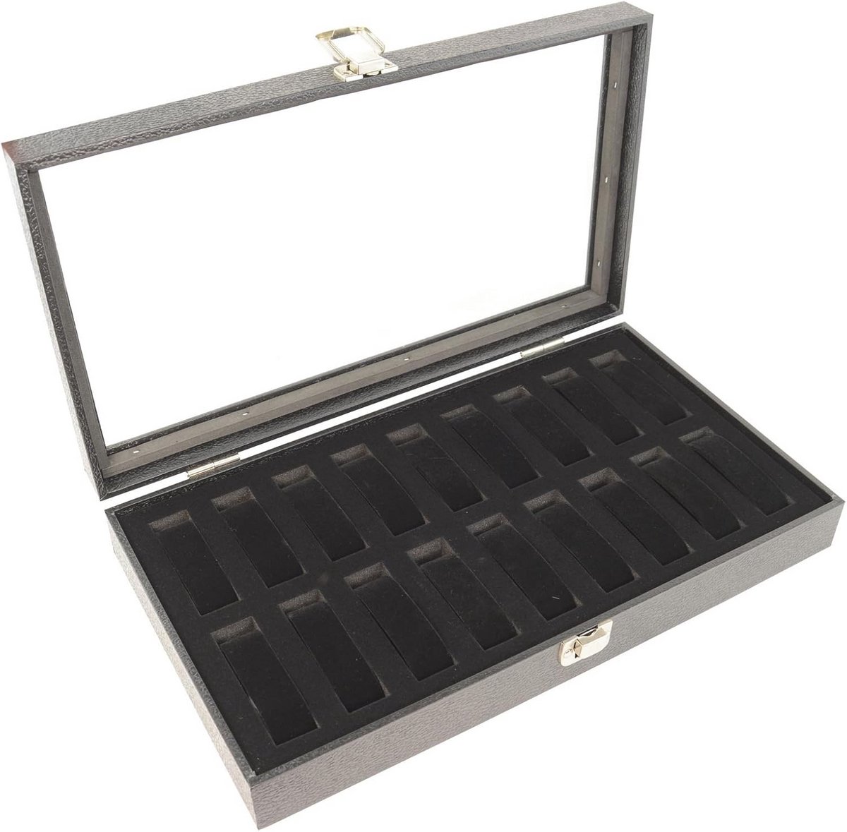 Vitrine met glazen deksel voor 18 horloges en armbanden - sieraden organizer en display case