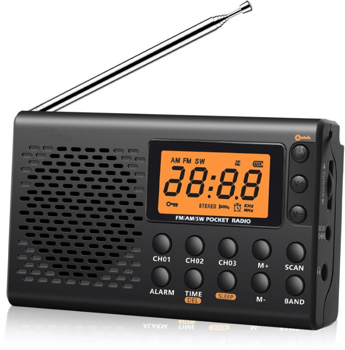 Noodradio - Draagbare radio - AM/FM/SW Mini-Radio - Batterij Radio - Kleine Draagbare Radio op Batterijen - LCD - Koptelefoonaansluiting - voor Buiten, Binnen en Noodgevallen - Zwart