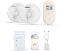 CoCo Care® Flow Max 2026 - Draagbare Draadloze Handsfree Borstkolf - Dubbele Elektrische Oplaadbare Borstkolf - Fluisterstil <40dB - USB-C Oplaadbaar - 4 Flensmaten - Inclusief PPSU Babyfles & 30 Melkbewaarzakjes - Beige