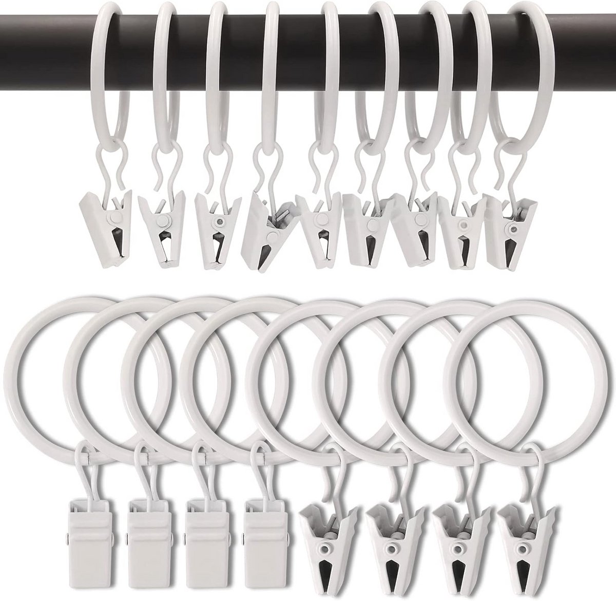 Gordijnringen met Clips - Set van 90 - 3,2 cm Binnendiameter - Witte Clips voor Gordijnen