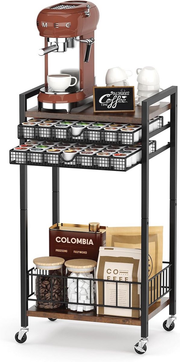 Koffiepadhouder voor 84 koffiepads - Stijlvolle Koffiebar Organizer voor Thuis en Kantoor - Rustiek Bruin