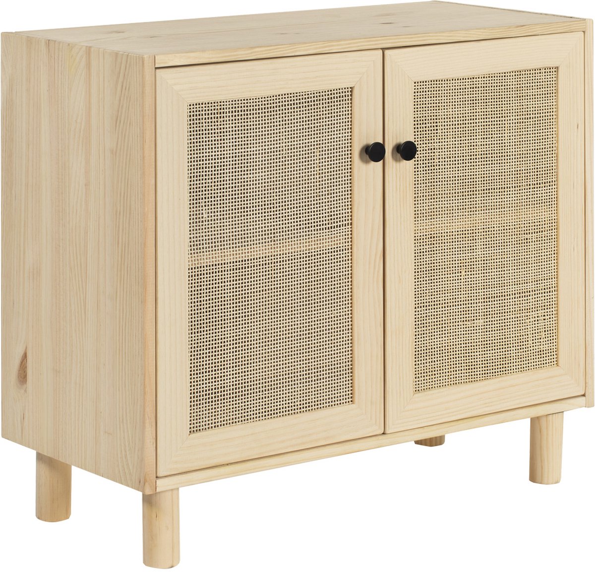 Astigarraga Dressoir Sense - Wandkast met 2 deuren - 100% massief grenenhout & Rotan deuren - H:63,5cm x B:70,8cm x D:33cm
