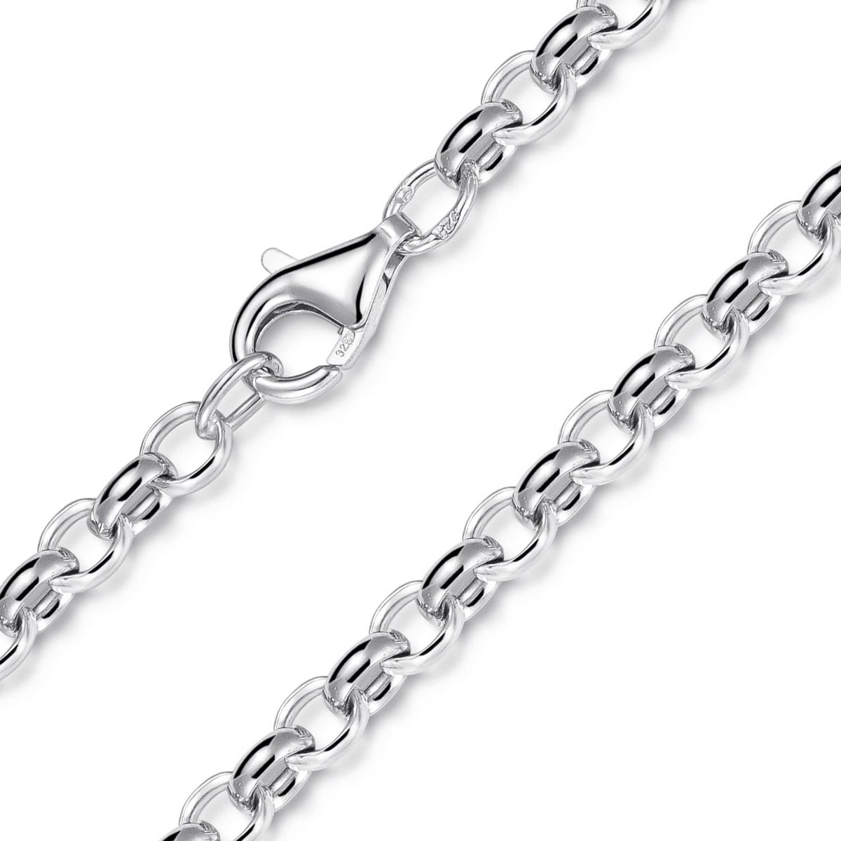 Ovale Jasseronketting 925 Zilver 4mm Breed - Gerhodineerd Heren Dames Halsketting