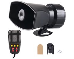 Megafoon 12V 100W met Sirene – 110 dB Autosirene & PA Systeem – 7 Tonen – Voor Auto, Boot & Noodgebruik – Zwart
