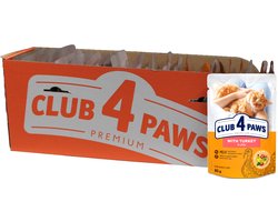 Kattenvoer Club 4 Paws - Kalkoen in Gelei - Compleet Natvoer 24x85g met Omega 3 en 6