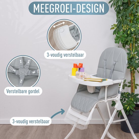ib style Leno -Kinderstoel - inklapbaar en licht - 5 punts gordel - inclusief Afneembaar Eetblad - Eetstoel voor Baby's en Peuters - 6 maanden - 3 jaar ( 15 Kg) - Grijs van Merkloos — afbeelding 2
