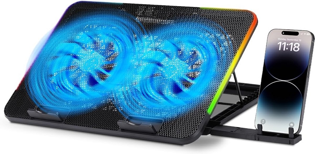 Draagbare Laptop Koeler voor 17 Inch Laptops met RGB Verlichting en Stille Ventilator