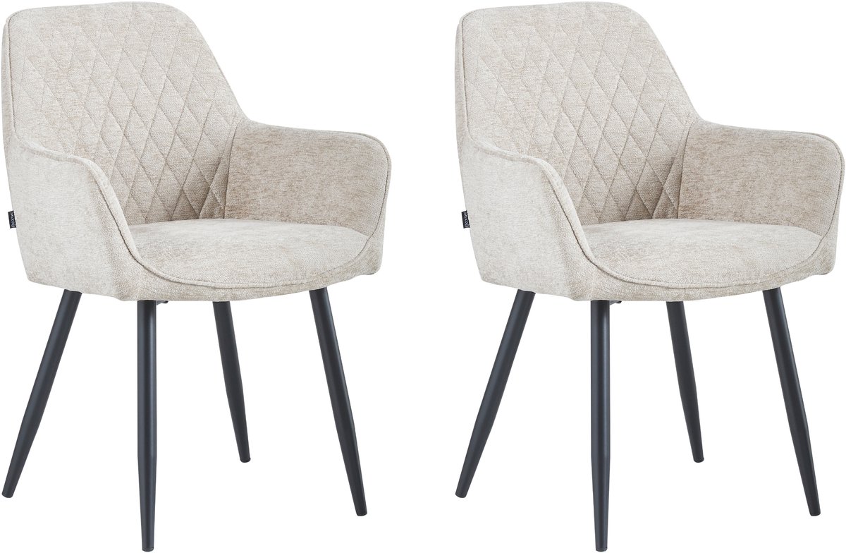 Colenis® - Beverly Eetkamerstoel - Set Van 2 - Taupe - Chenille Stof - Industrieel