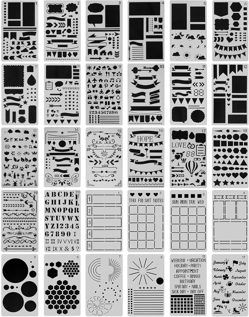 OUYLAF Briefsjabloon - herbruikbaar - Lettersjablonen set - 13cm*5.8cm - 30pcs - Sjablonen - Randen - Dagboeksjabloon - Dagboeksjablonen - Geschikt voor tekenen, schetsen, scrapbooken, schilderen, pyrografie, tekensjabloon