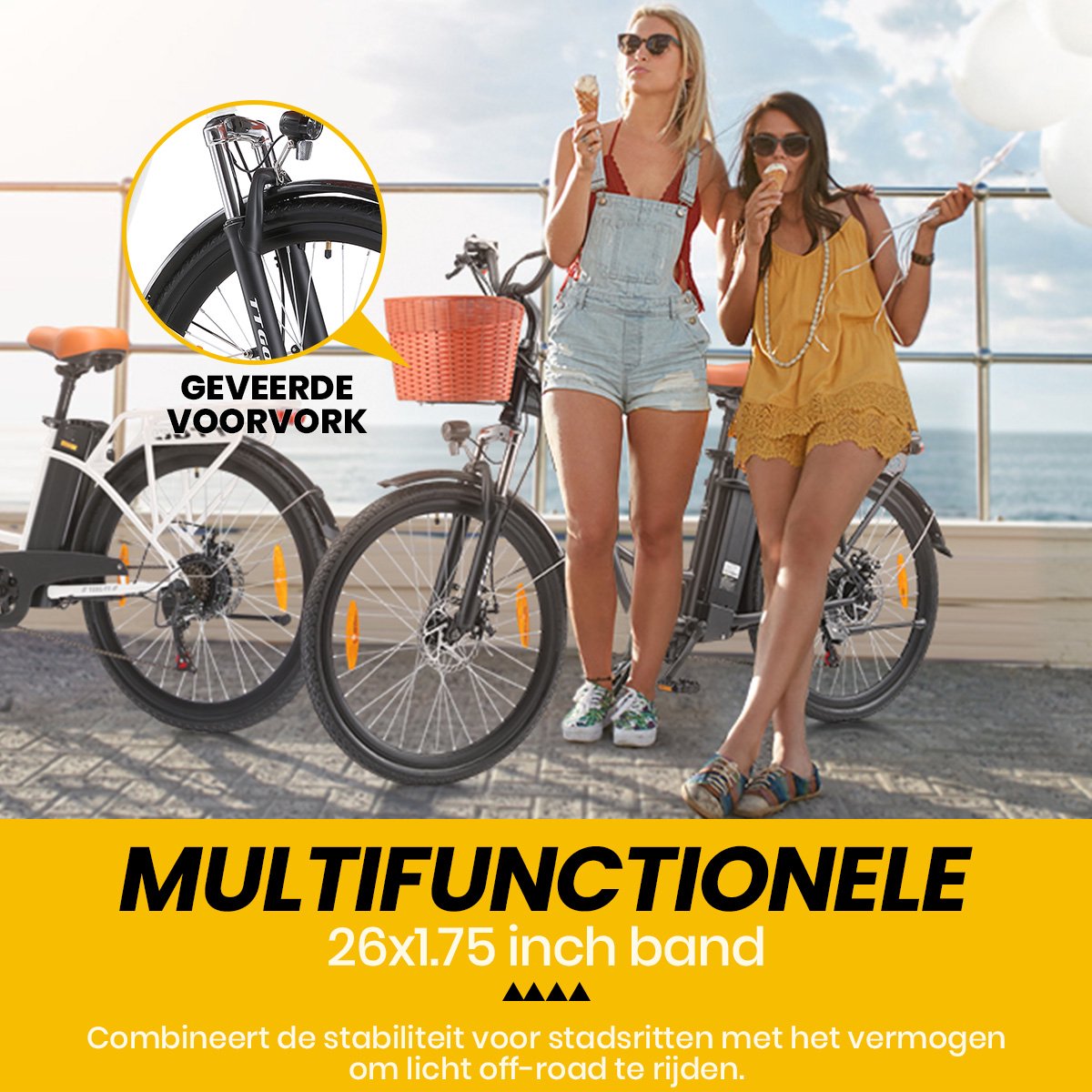 Elektrische Fiets TTGO YY-26ST Zwart- 522Wh/15Ah Accu - 75 km Bereik - 250W Motor - Instap Frame - 26 Inch Wielen -Verende voorvork- Shimano 6 Versnellingen - LCD Display - Stadsfiets voor Dames en Heren thumbnail 8