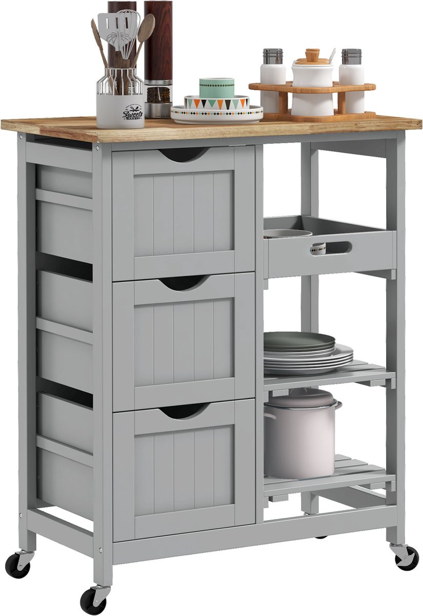 HOMCOM Keukenwagen - MDF - 67x37x85,5cm - Grijs