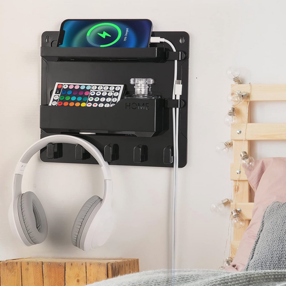 Nachtkastplank voor Wandmontage - Zelfklevend Nachtkastje Organizer voor Smartphone, Bril en Meer - Perfect voor Slaapkamer en College Dorm