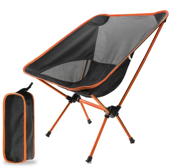 Draagbare, opvouwbare campingstoel, lichtgewicht en gemakkelijk mee te nemen, geschikt voor strand, vissen, wandelen, picknicken, reizen en andere gelegenheden, oranje, 1 stuk.