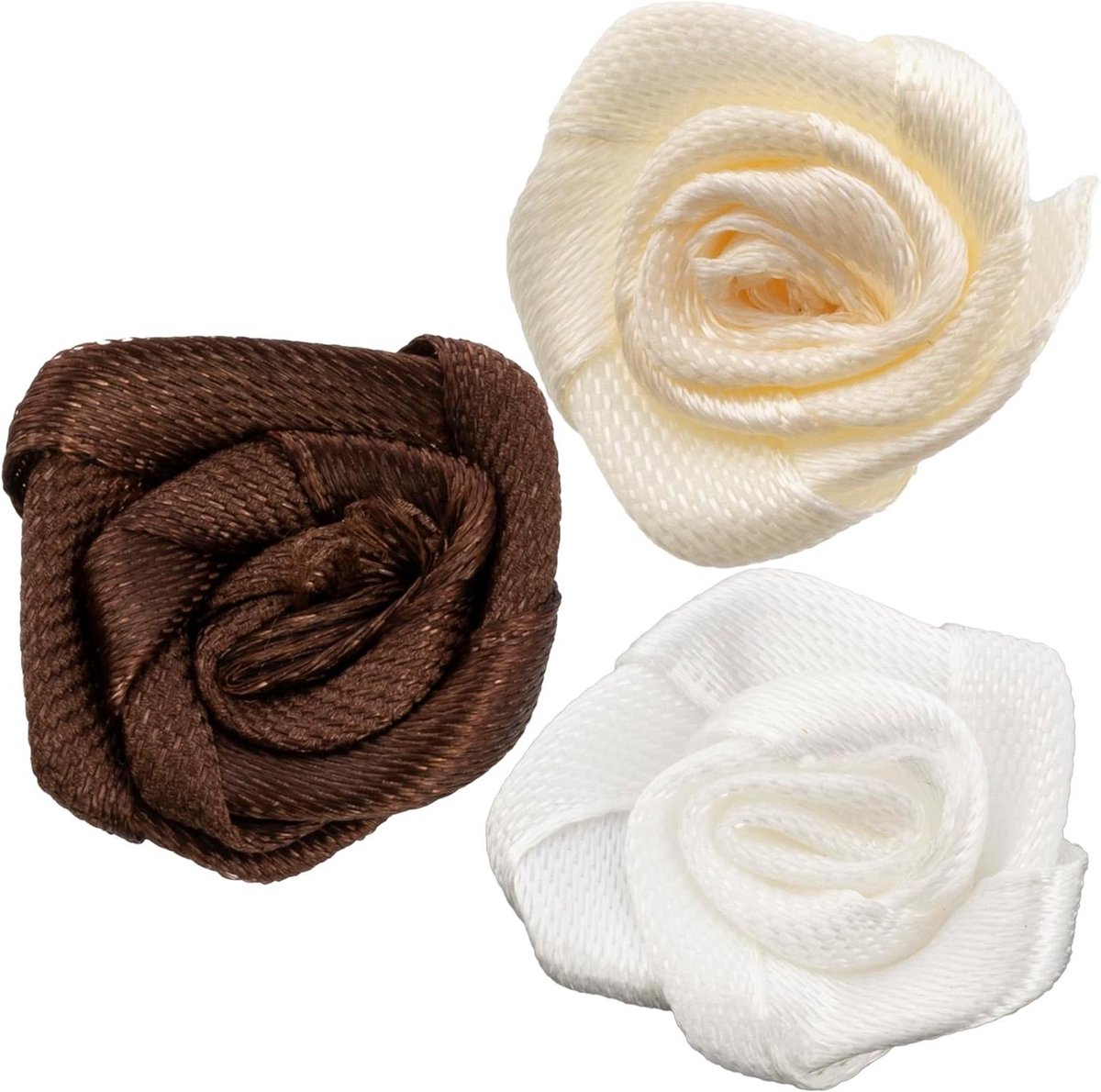 Allecta - Kunstrozen satijn 6x25 mm bruin wit ecru 60 stuks decoratie hobby knoopsgaten.