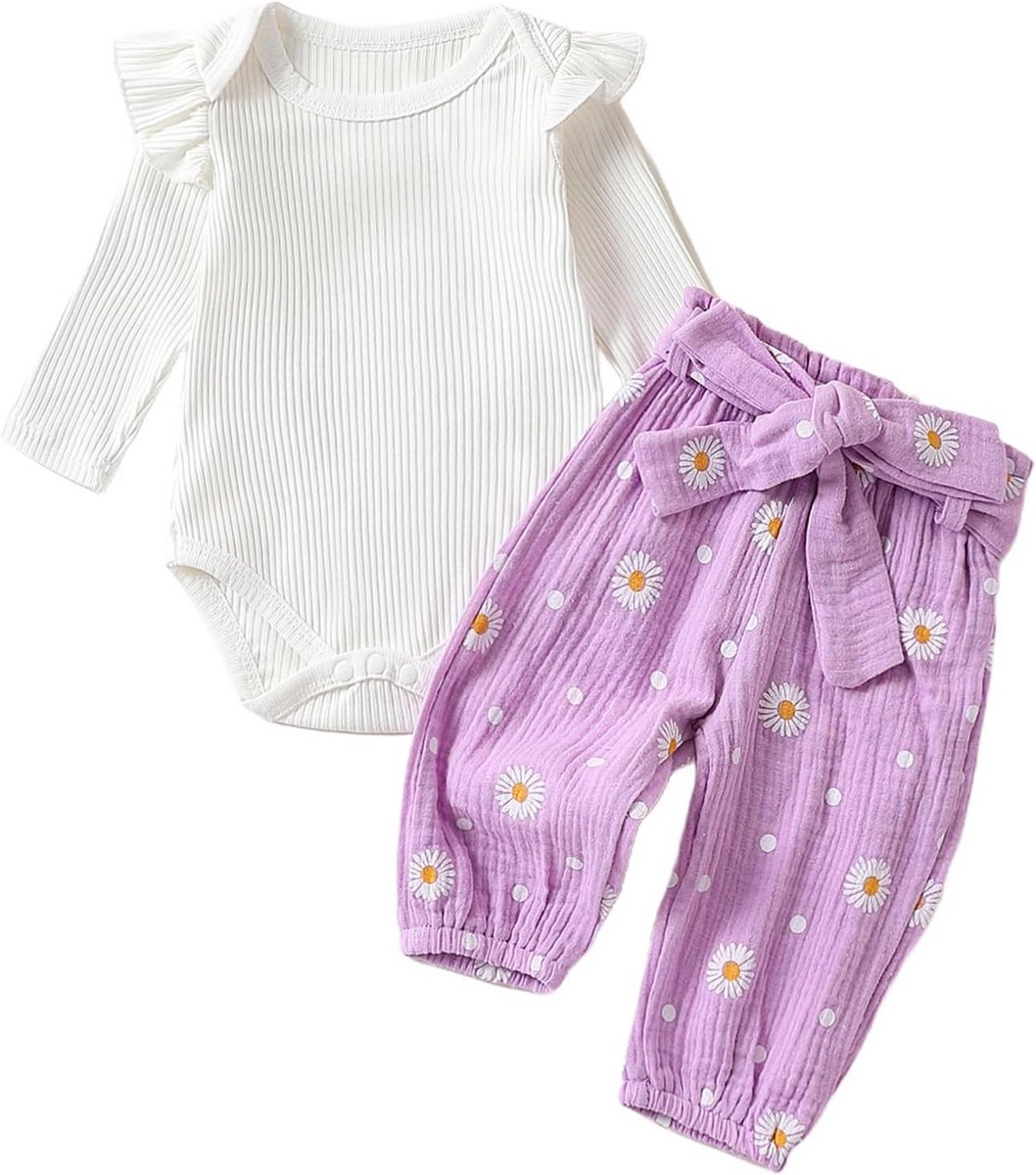 Schattige Babykleding Set voor Meisjes Lange Mouw Romper met Broek