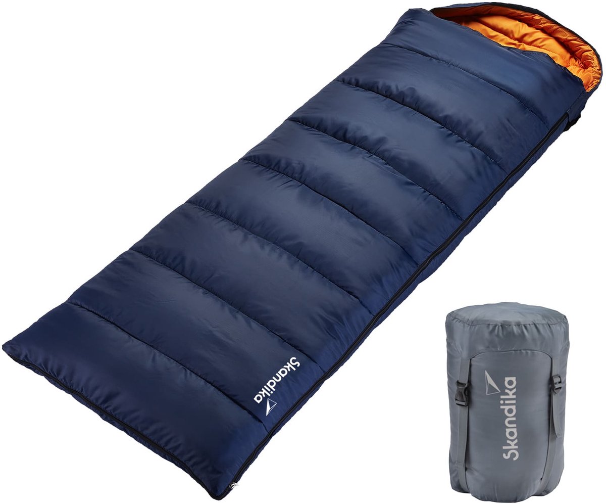 Skandika Iceland-L Slaapzak – Dekenmodel slaapzakken – Slaapzakken volwassen 1 persoon - Unisex - Polyester – Koppelbare slaapzak - Comforttemperatuur tot -20°C - 220 x 80 cm (LxB) - Outdoor kampeerslaapzak – blauw/oranje