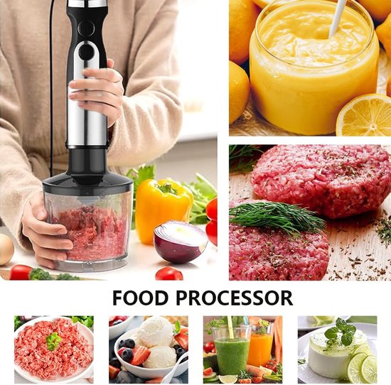 Staafmixer - Elektrische blender - Multifunctionele blender - 5-in-1 roestvrijstalen staafmixer - met turbinestand - met variabele snelheid en snijder - blender en schuimer - Geschikt voor het maken van smoothies - sappen - Bakbenodigdheden van Merkloos — afbeelding 4