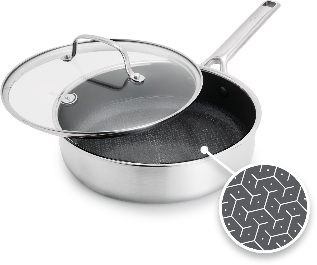GreenPan Apex Hapjespan -24cm - Honinggraat - Keramisch - PFAS-vrij - Inductie hapjespan - Ovenbestendig tot 220°C - Vaatwasserbestendig - RVS handgrepen – Roestvrijstaal