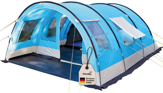 Skandika Helsinki Tent – Tenten – Familietent - Campingtent – Voor 6 personen – Tunneltent – 215 cm stahoogte - Muggengaas – 2 slaapcabines – 525 x 410 x 215 cm (L x B x H) - 5000 mm waterkolom – Outdoor, Camping, Tuin – Kamperen – blauw