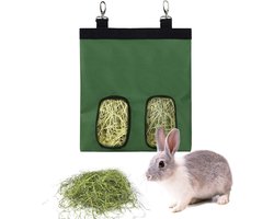 Konijnenvoerzak voor hooi - Hangende hooidispenser voor cavia's - Voer- en opbergzak voor kleine dieren - Geschikt voor konijnen, hamsters en andere kleine dieren - Groen - 2 vensters