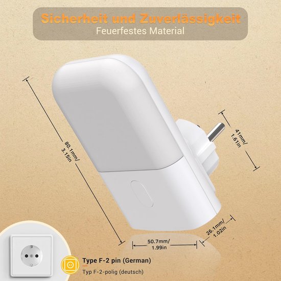 Nachtlamp met Schemersensor en Dimbare Stopcontacten - 2 Stuks - 2700K Warm Wit LED — afbeelding 3