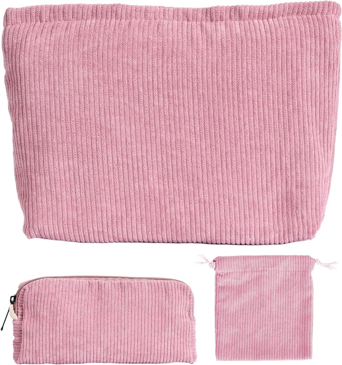 Allecta - Grote corduroy toilettas met grote capaciteit in roze - 3 stuks