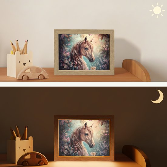 Nachtlampje 20x15 cm - Kinder lamp - Paard - Bloemen - Vlinders - Tafellamp kinderkamer - Slaapkamer lamp - Bedlamp kinderen - Kinderlampje stopcontact - Wandlamp babykamer - Nachtlampjes van Merkloos — afbeelding 4