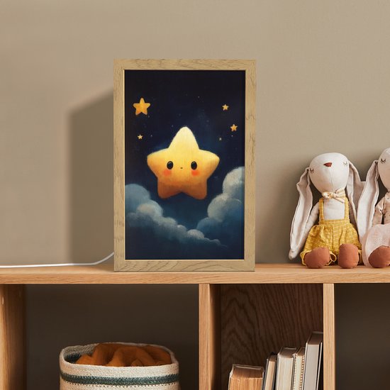 Nachtlampje 20x30 cm - Kinder lampje - Ster - Gezichtje - Nacht - Wolken - Tafellamp kinderkamer - Slaapkamer lamp - Bedlamp kinderen - Kinderlampje stopcontact - Wandlamp babykamer - Nachtlampjes van OnlyWow — afbeelding 3