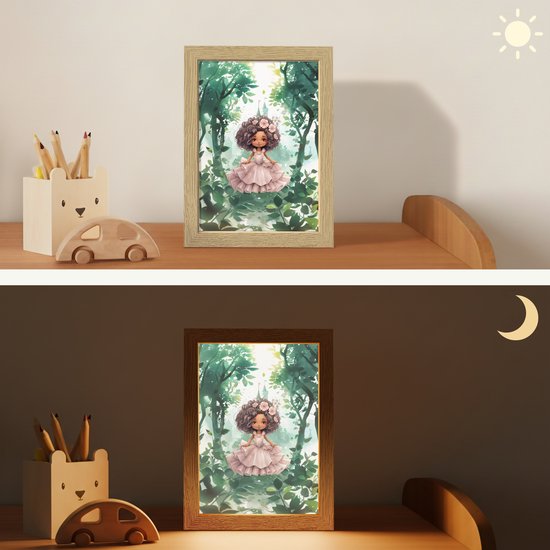 Nachtlampje 15x20 cm - Kinder lampje - Prinses - Meisje - Kasteel - Sprookjes - Roze - Tafellamp kinderkamer - Slaapkamer lamp - Bedlamp kinderen - Kinderlampje stopcontact - Wandlamp babykamer - Nachtlampjes van Decopatent — afbeelding 4