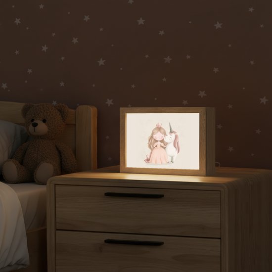 Nachtlampje 20x15 cm - Kinder lampje - Prinses - Eenhoorn - Pastel - Tafellamp kinderkamer - Slaapkamer lamp - Bedlamp kinderen - Kinderlampje stopcontact - Wandlamp babykamer - Nachtlampjes van Merkloos — afbeelding 2