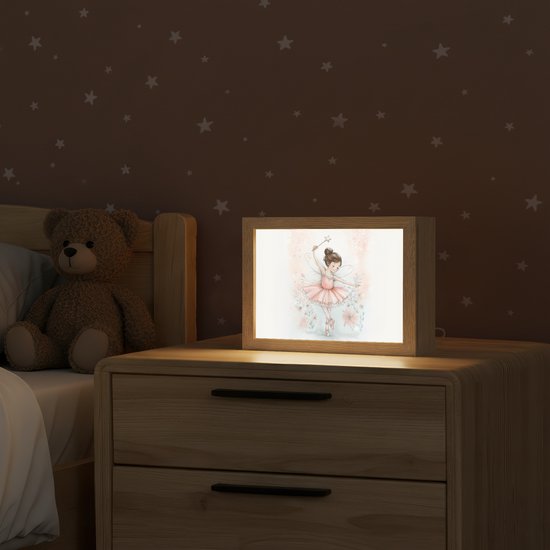Nachtlampje 20x15 cm - Kinder lampje - Ballerina - Fee - Roze - Tafellamp kinderkamer - Slaapkamer lamp - Bedlamp kinderen - Kinderlampje stopcontact - Wandlamp babykamer - Nachtlampjes van OnlyWow — afbeelding 2