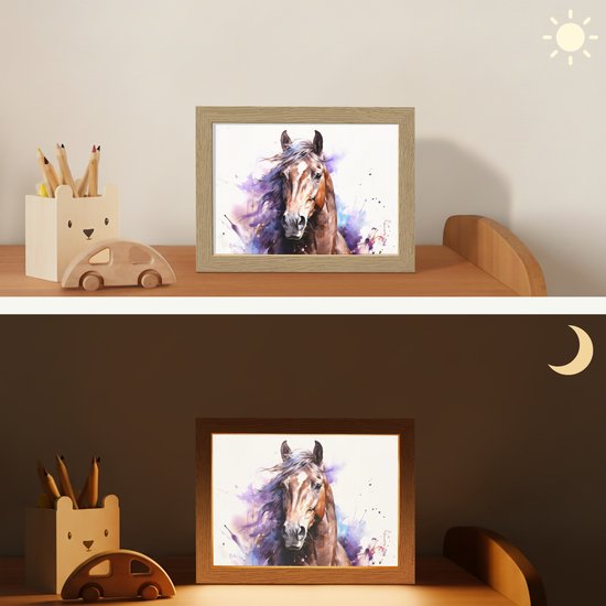 Nachtlampje 20x15 cm - Kinder lampje - Paard - Dieren - Meisjes - Paars - Bruin - Tafellamp kinderkamer - Slaapkamer lamp - Bedlamp kinderen - Kinderlampje stopcontact - Wandlamp babykamer - Nachtlampjes van Merkloos — afbeelding 4