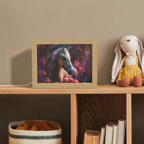 Nachtlampje 20x15 cm - Kinder lamp - Paard - Bloemen - Paars - Oranje - Dieren - Tafellamp kinderkamer - Slaapkamer lamp - Bedlamp kinderen - Kinderlampje stopcontact - Wandlamp babykamer - Nachtlampjes van Merkloos — afbeelding 3