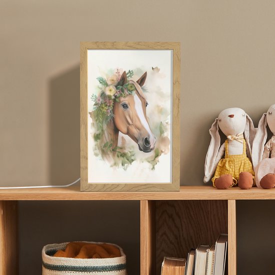 Nachtlampje 20x30 cm - Kinder lamp - Paard - Bloemen - Natuur - Waterverf - Dieren - Tafellamp kinderkamer - Slaapkamer lamp - Bedlamp kinderen - Kinderlampje stopcontact - Wandlamp babykamer - Nachtlampjes van Merkloos — afbeelding 3