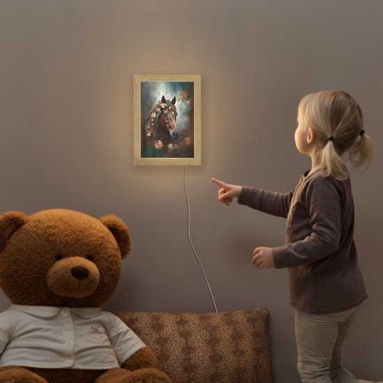 Nachtlampje 15x20 cm - Kinder lampje - Paard - Natuur - Bloemen - Dieren - Bos - Tafellamp kinderkamer - Slaapkamer lamp - Bedlamp kinderen - Kinderlampje stopcontact - Wandlamp babykamer - Nachtlampjes van OnlyWow — afbeelding 5