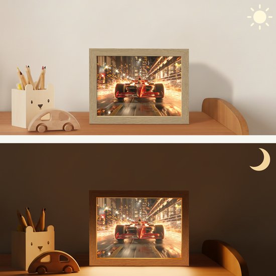 Nachtlampje 20x15 cm - Kinder lampje - Racen - Auto - Race - Goud - Jongens - Tafellamp kinderkamer - Slaapkamer lamp - Bedlamp kinderen - Kinderlampje stopcontact - Wandlamp babykamer - Nachtlampjes van Merkloos — afbeelding 4