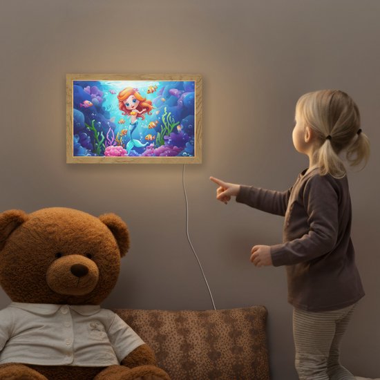 Nachtlampje 30x20 cm - Kinder lampje - Zeemeermin - Onderwaterwereld - Vissen - Oceaan - Tafellamp kinderkamer - Slaapkamer lamp - Bedlamp kinderen - Kinderlampje stopcontact - Wandlamp babykamer - Nachtlampjes van Merkloos — afbeelding 5