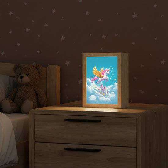 Nachtlampje 15x20 cm - Kinder lamp - Eenhoorn - Fantasie - Kasteel - Tafellamp kinderkamer - Slaapkamer lamp - Bedlamp kinderen - Kinderlampje stopcontact - Wandlamp babykamer - Nachtlampjes van Merkloos — afbeelding 2