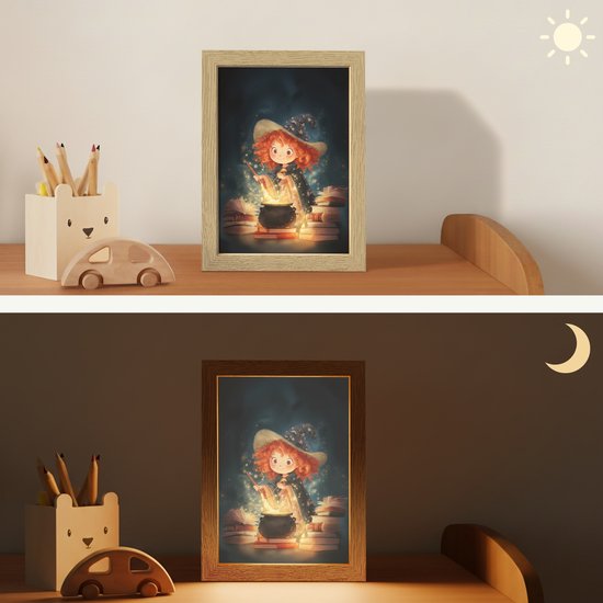 Nachtlampje 15x20 cm - Kinder lampje - Tovenares - Meisje - Boeken - Toveren - Tafellamp kinderkamer - Slaapkamer lamp - Bedlamp kinderen - Kinderlampje stopcontact - Wandlamp babykamer - Nachtlampjes van Merkloos — afbeelding 4