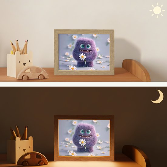 Nachtlampje 20x15 cm - Kinder lampje - Monster - Paars - Madeliefjes - Tafellamp kinderkamer - Slaapkamer lamp - Bedlamp kinderen - Kinderlampje stopcontact - Wandlamp babykamer - Nachtlampjes van QAZQA — afbeelding 4