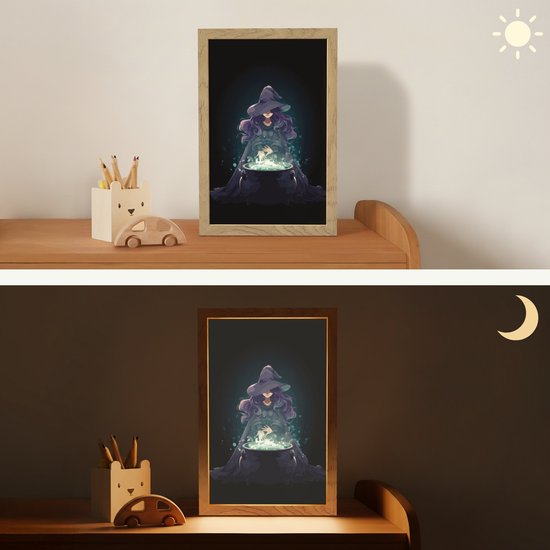 Nachtlampje 20x30 cm - Kinder lampje - Heks - Magie - Heksenketel - Paars - Tafellamp kinderkamer - Slaapkamer lamp - Bedlamp kinderen - Kinderlampje stopcontact - Wandlamp babykamer - Nachtlampjes van Merkloos — afbeelding 4