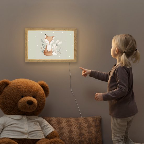 Nachtlampje 30x20 cm - Kinder lampje - Minimalistisch - Dieren - Bladeren - Stippen - Tafellamp kinderkamer - Slaapkamer lamp - Bedlamp kinderen - Kinderlampje stopcontact - Wandlamp babykamer - Nachtlampjes van Merkloos — afbeelding 5