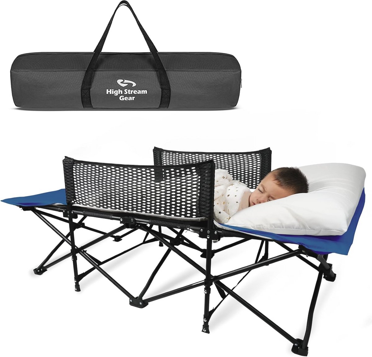 Draagbaar peuterbedje voor op reis met bedrails - Opvouwbaar campingbed voor kinderen