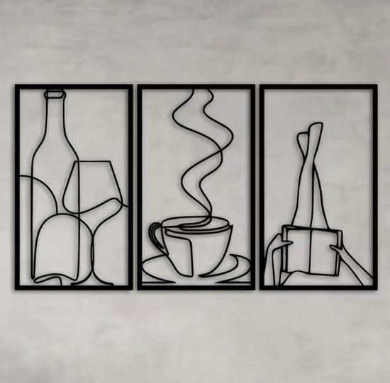 Set de 3 Décoration Murale Métallique – Line Art Minimaliste pour Cuisine & Salon