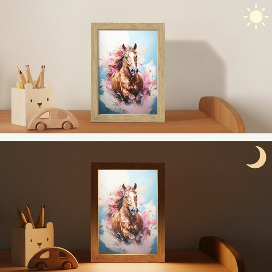 Nachtlampje 15x20 cm - Kinder lampje - Paard - Meisjes - Blauw - Roze - Tafellamp kinderkamer - Slaapkamer lamp - Bedlamp kinderen - Kinderlampje stopcontact - Wandlamp babykamer - Nachtlampjes van Merkloos — afbeelding 4