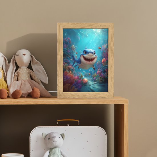 Nachtlampje 15x20 cm - Kinder lampje - Haai - Onderwaterwereld - Oceaan - Tafellamp kinderkamer - Slaapkamer lamp - Bedlamp kinderen - Kinderlampje stopcontact - Wandlamp babykamer - Nachtlampjes van OnlyWow — afbeelding 3