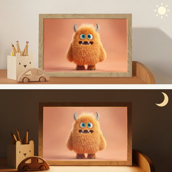 Nachtlampje 30x20 cm - Kinder lampje - Monster - Knuffel - Oranje - Tafellamp kinderkamer - Slaapkamer lamp - Bedlamp kinderen - Kinderlampje stopcontact - Wandlamp babykamer - Nachtlampjes van Merkloos — afbeelding 4
