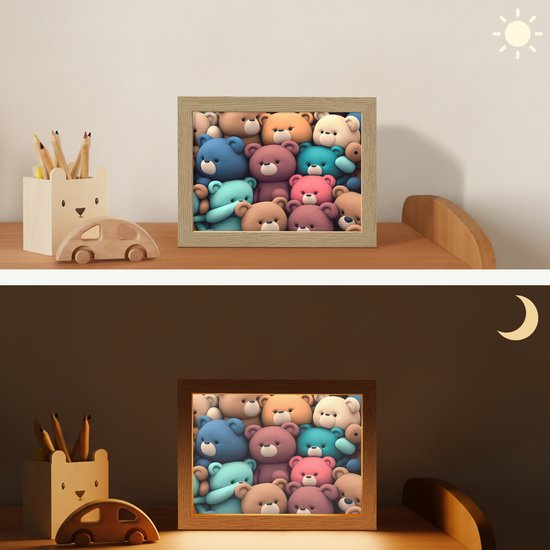 Nachtlampje 20x15 cm - Kinder lampje - Knuffelbeer - Knuffel - Roze - Blauw - Bruin - Kind - Tafellamp kinderkamer - Slaapkamer lamp - Bedlamp kinderen - Kinderlampje stopcontact - Wandlamp babykamer - Nachtlampjes van Merkloos — afbeelding 4