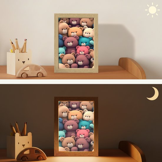 Nachtlampje 15x20 cm - Kinder lamp - Knuffelbeer - Knuffel - Roze - Blauw - Bruin - Kind - Tafellamp kinderkamer - Slaapkamer lamp - Bedlamp kinderen - Kinderlampje stopcontact - Wandlamp babykamer - Nachtlampjes van Merkloos — afbeelding 4