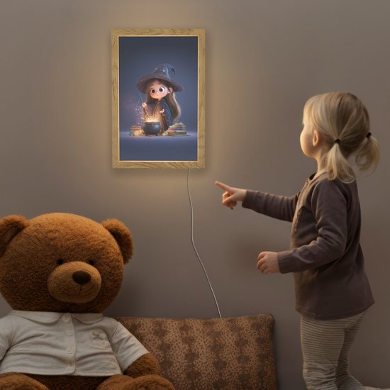 Nachtlampje 20x30 cm - Kinder lampje - Tovenares - Magisch - Blauw - Toveren - Tafellamp kinderkamer - Slaapkamer lamp - Bedlamp kinderen - Kinderlampje stopcontact - Wandlamp babykamer - Nachtlampjes van Merkloos — afbeelding 5
